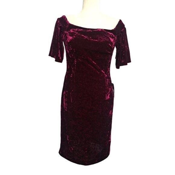 Eliza J Women's Off The Shoulder Velveteen Burgundy Party Sheath Dress Sz 8 - Picture 4 of 9